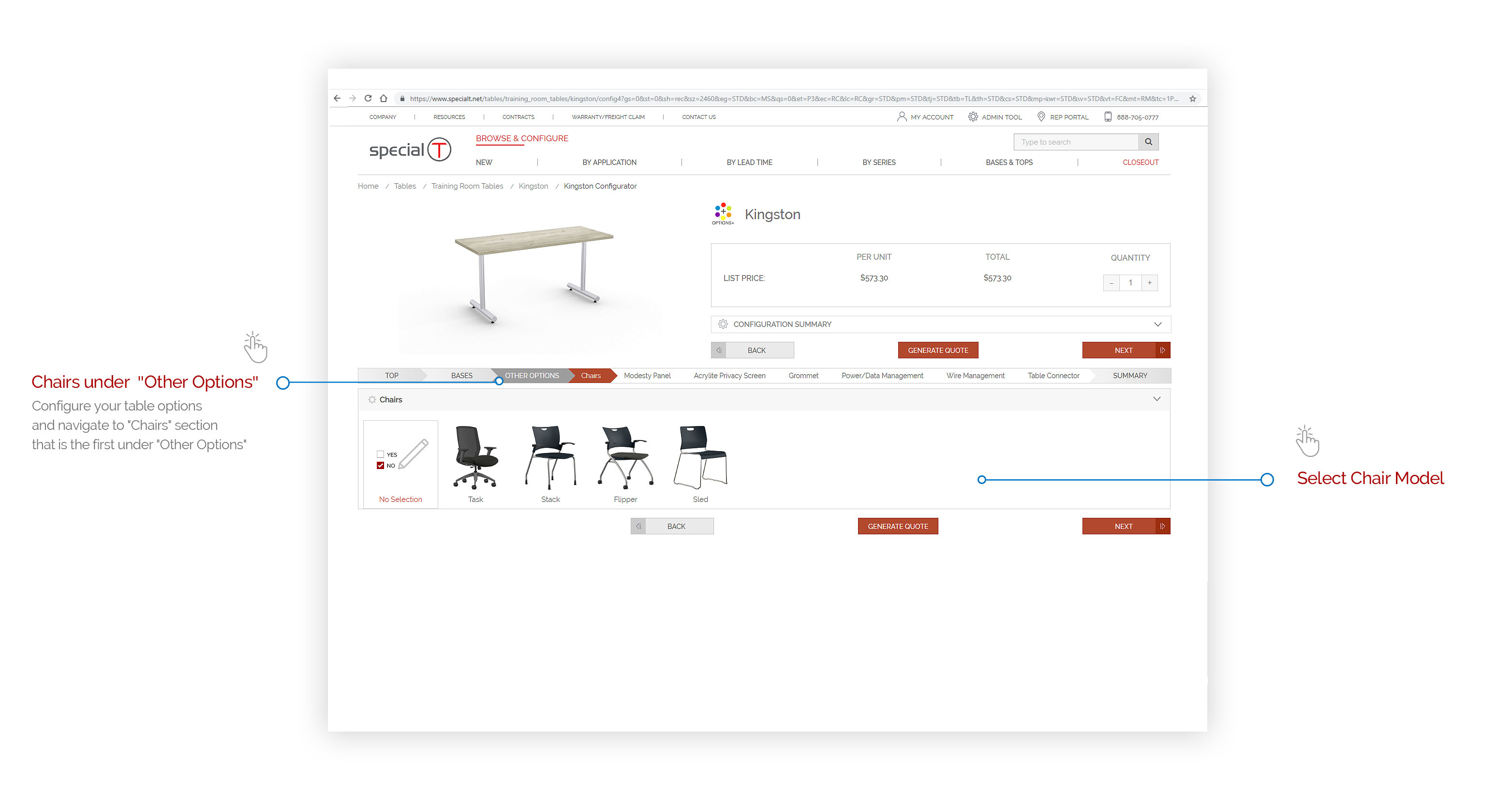 Chair - Special-T | Step #4 - Configurator - Select Chair Tab