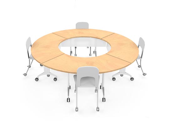 SpecialT - LINK Tables grouped together to form round shape. This group of tables can be used for conference meetings. There are four LINK Trapeziod Shape Table.
